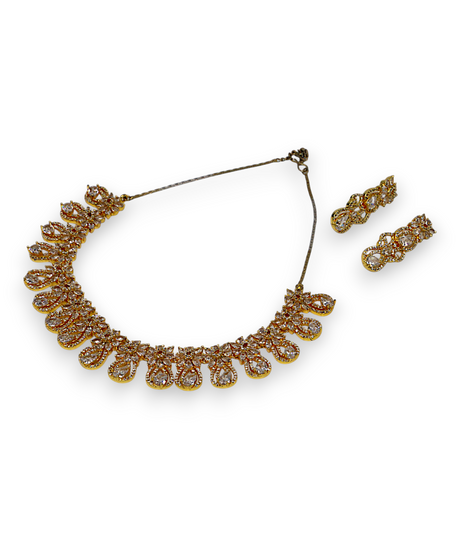 necklace set gold plated white stone