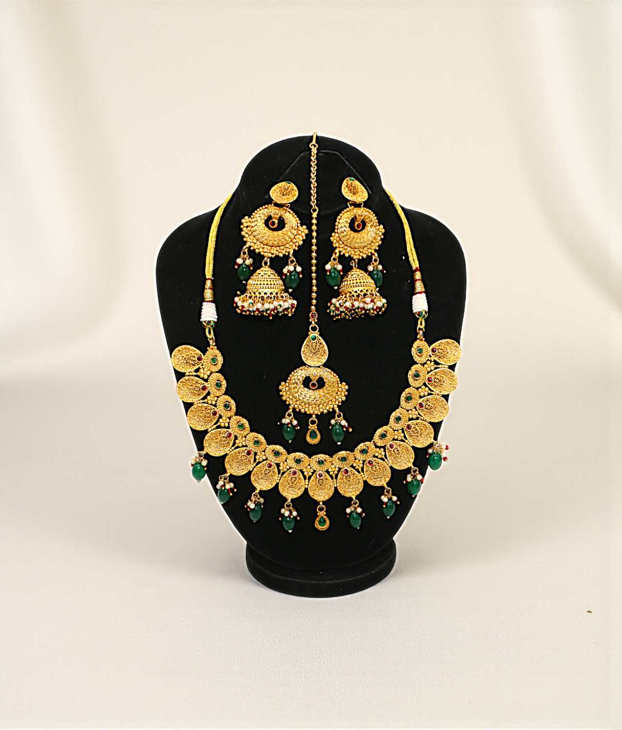 necklace bridal set high gold plated choker green pearls