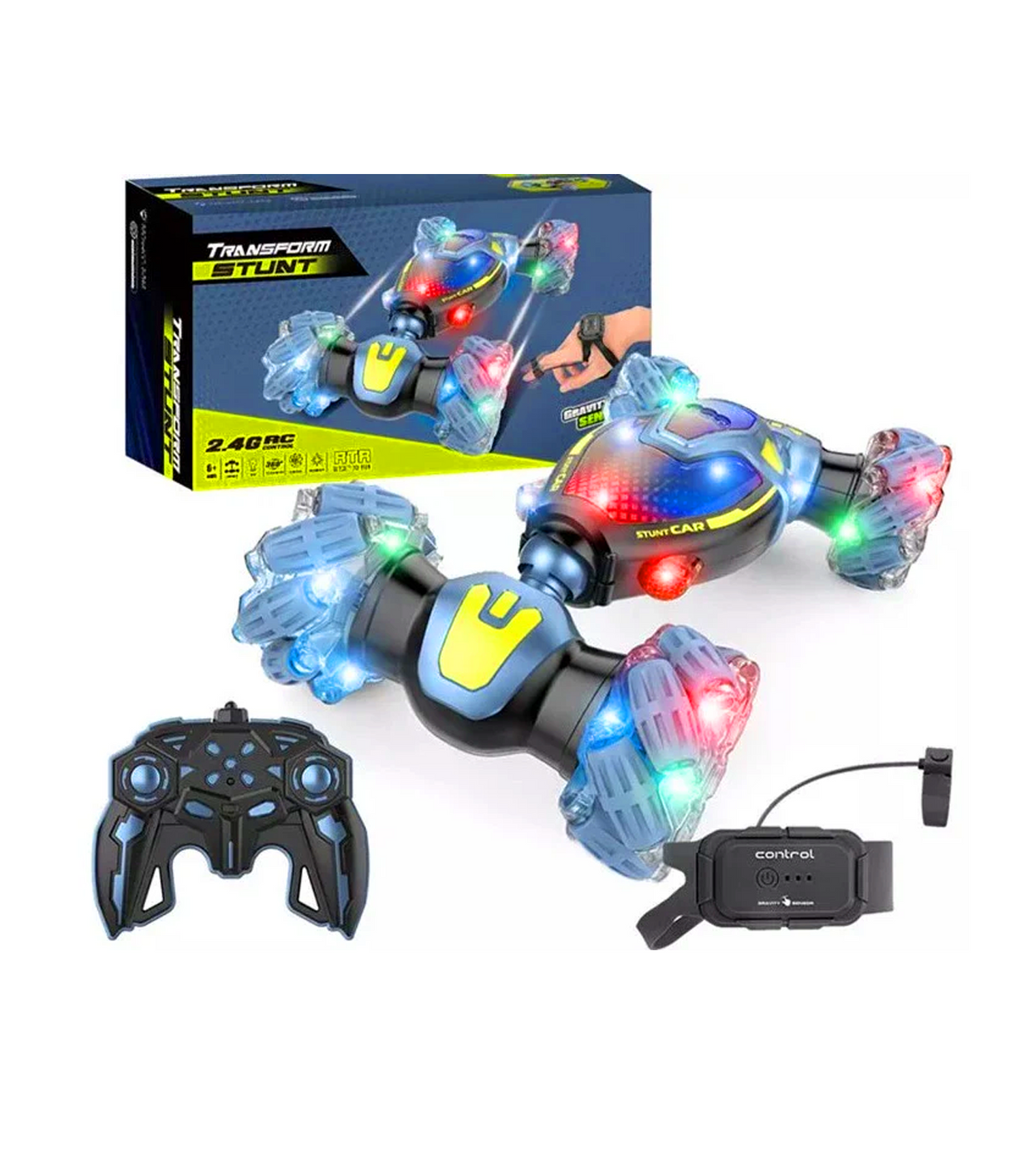 remote control stunt car chargeable with watch, music & light