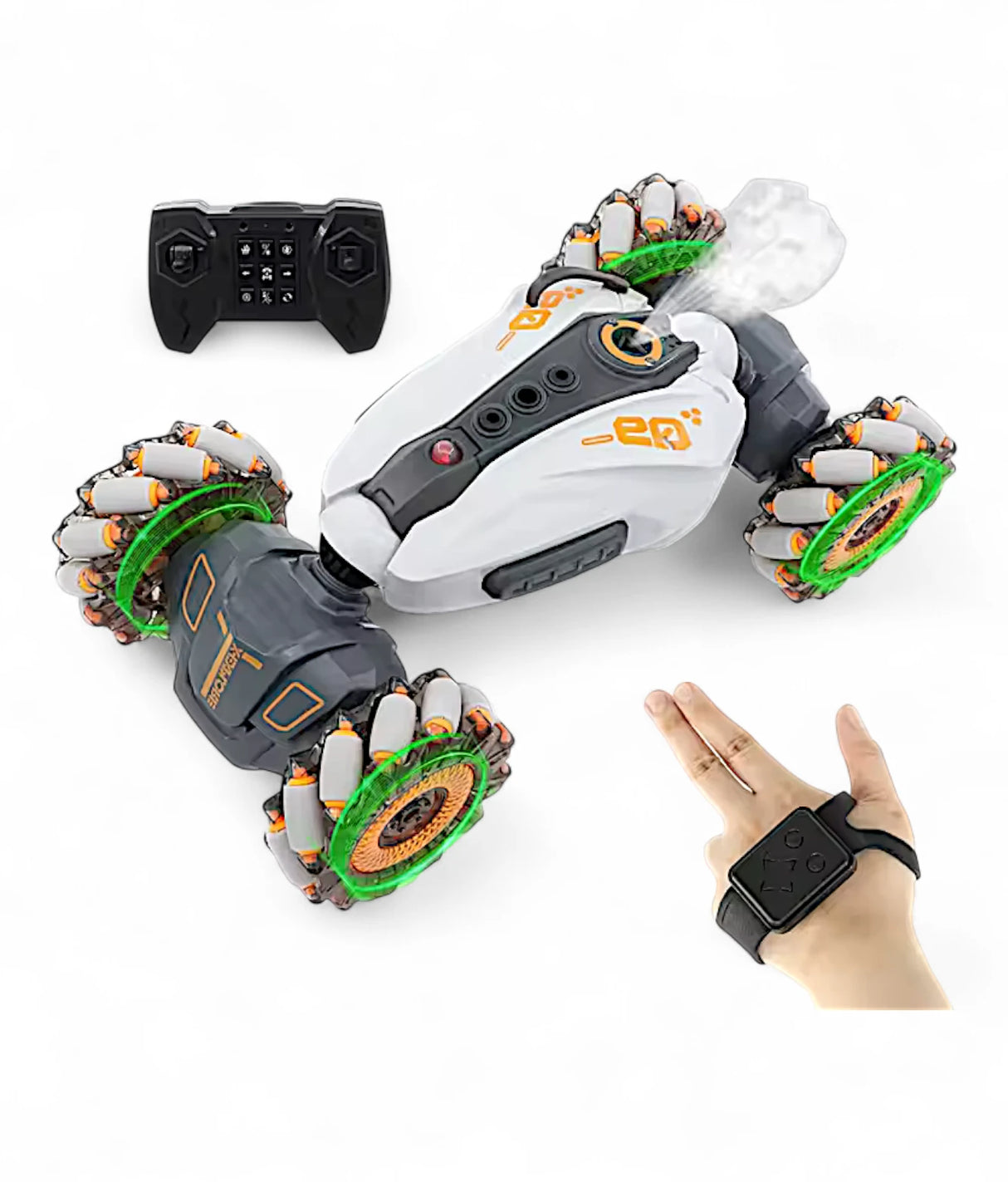 remote control stunt car chargeable with watch, music ,light & spray