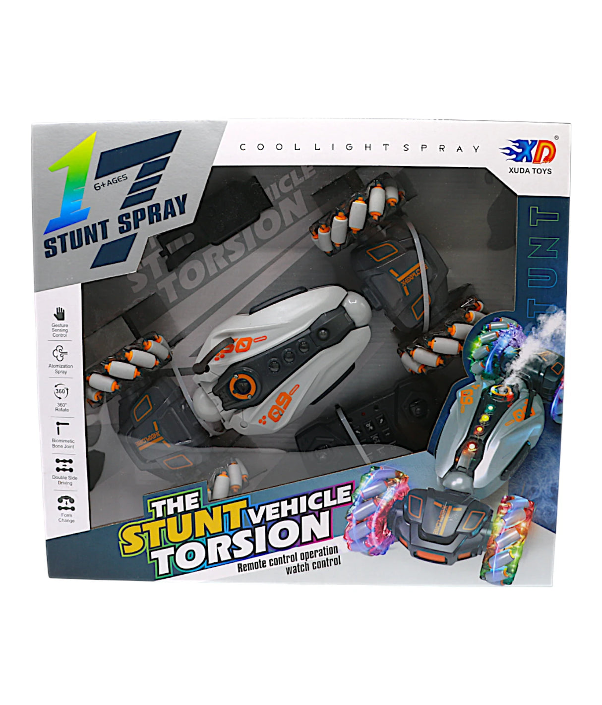remote control stunt car chargeable with watch, music ,light & spray