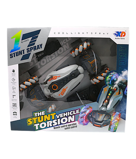 remote control stunt car chargeable with watch, music ,light & spray