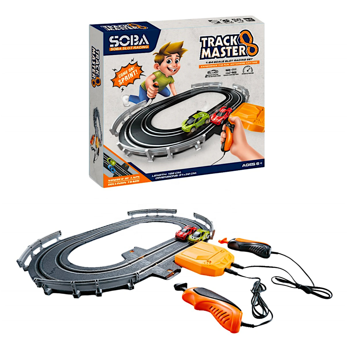 racing track set with 2 cars chargeable 51x32x126cm