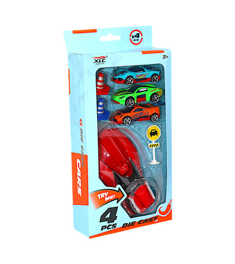 die-cast metal car set with launcher