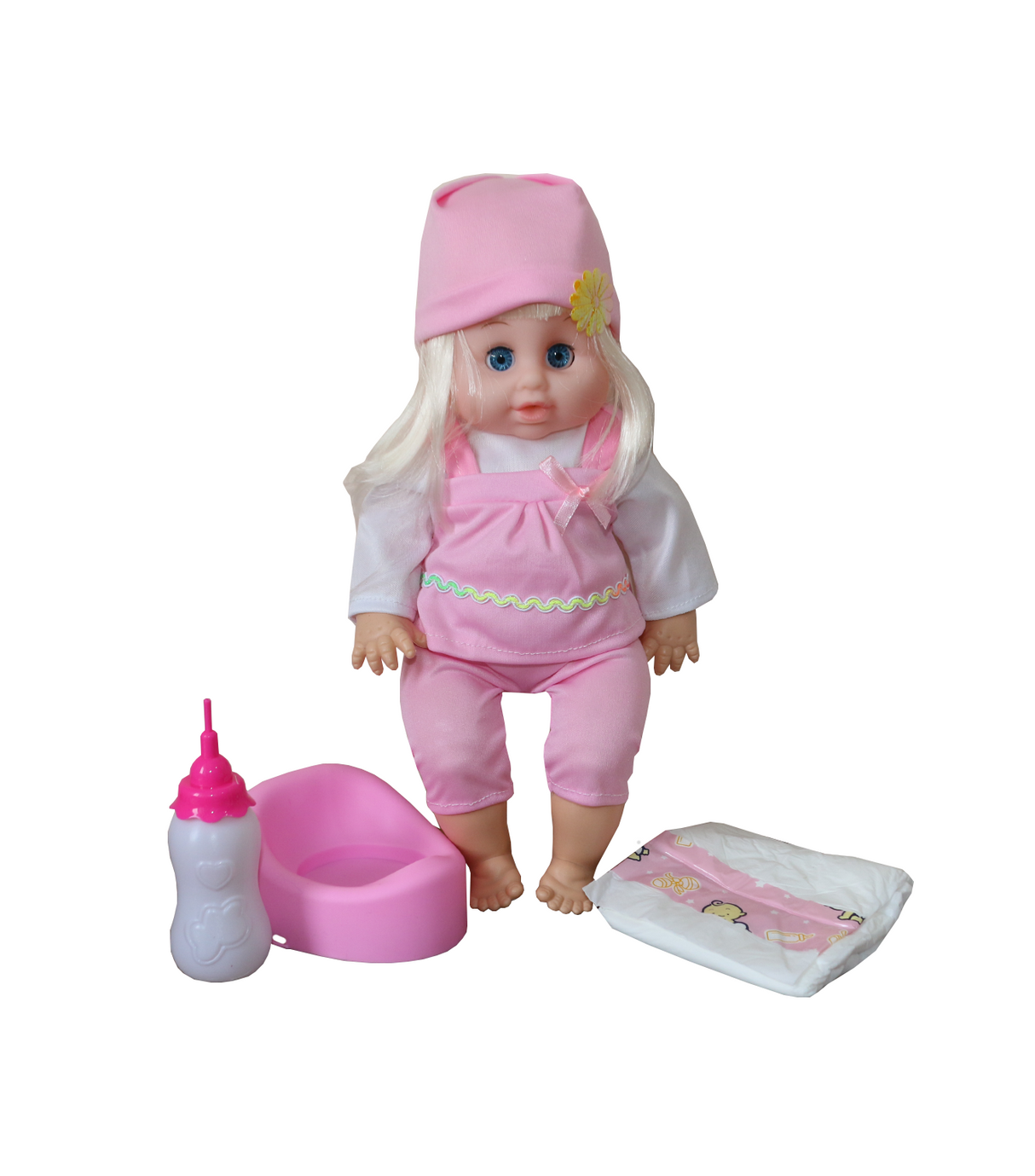 doll with feeder & diaper 12" k111-2b