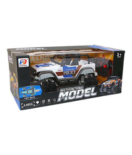 remote control stunt police jeep with light, music & spray w300-7
