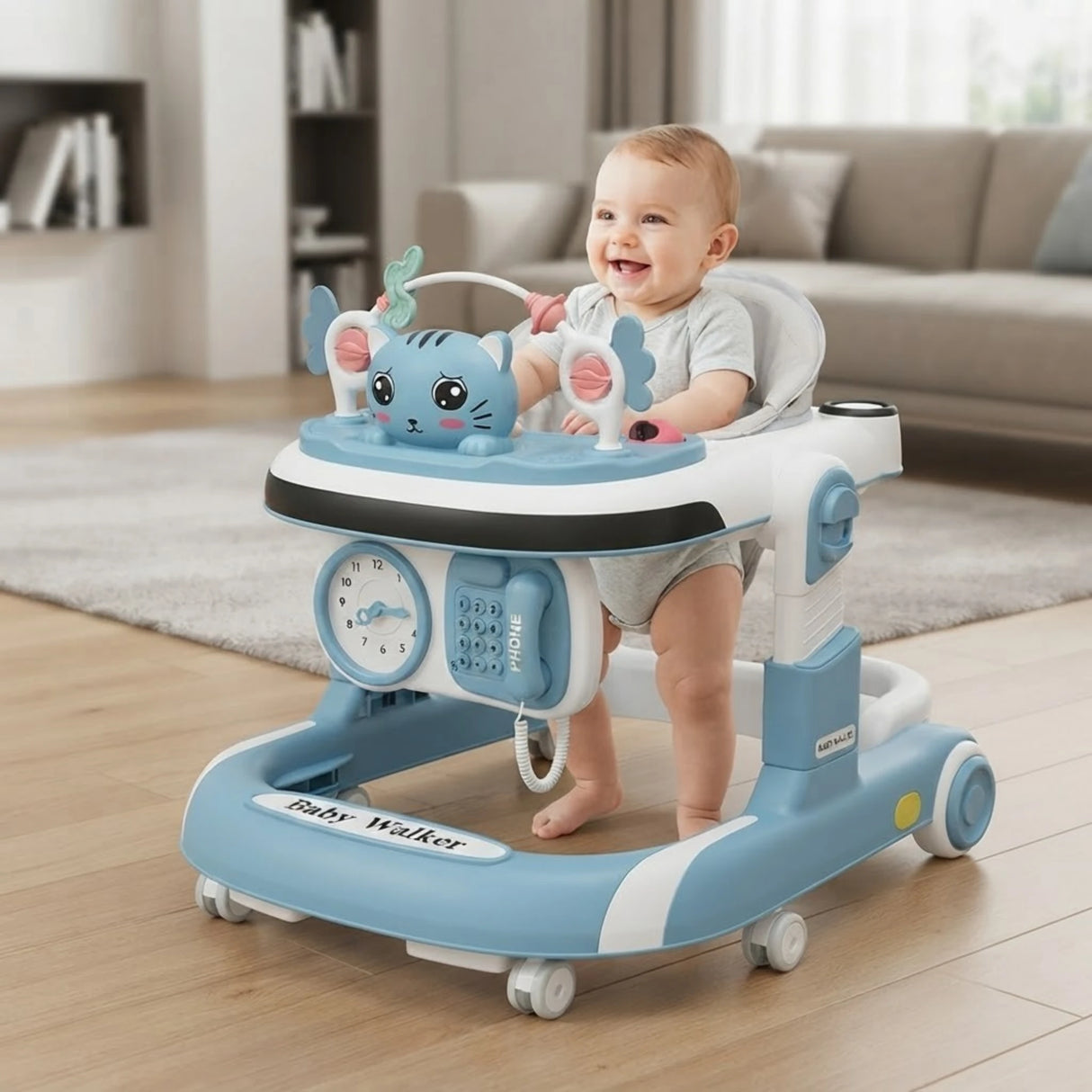 baby walker cat with telephone & clock china