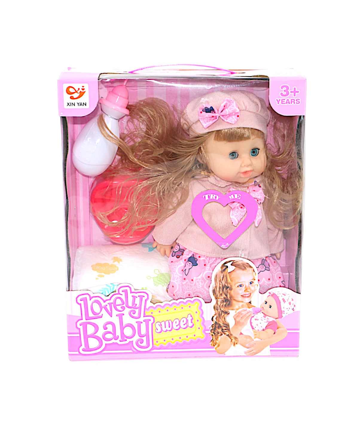 baby doll set with feeder pot and diaper 2999a