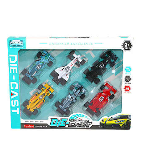die-cast metal formula car set 6pc