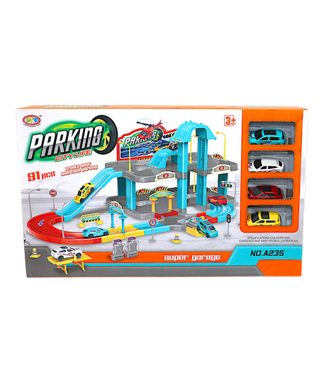 parking track set super garage 91pc with 4 cars 42x64x25cm t220