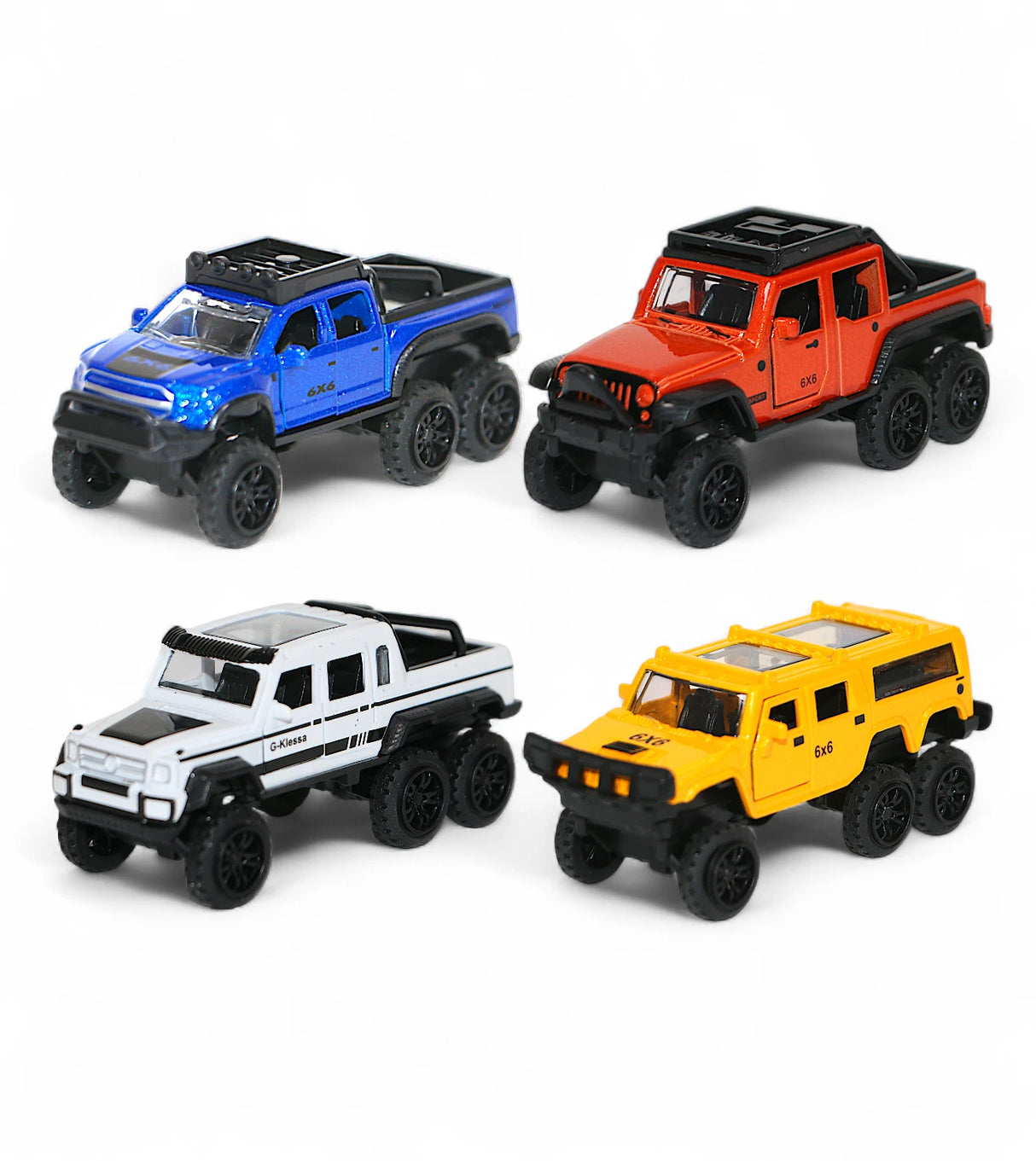die-cast metal car set 4pc 6x6