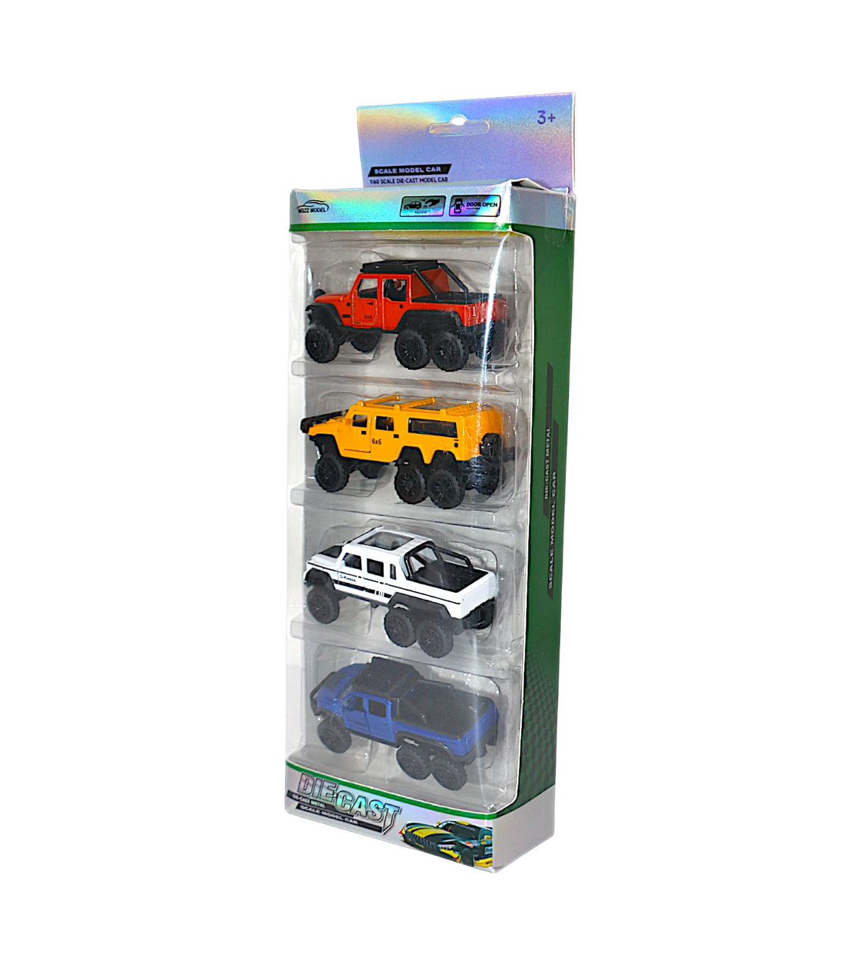 die-cast metal car set 4pc 6x6