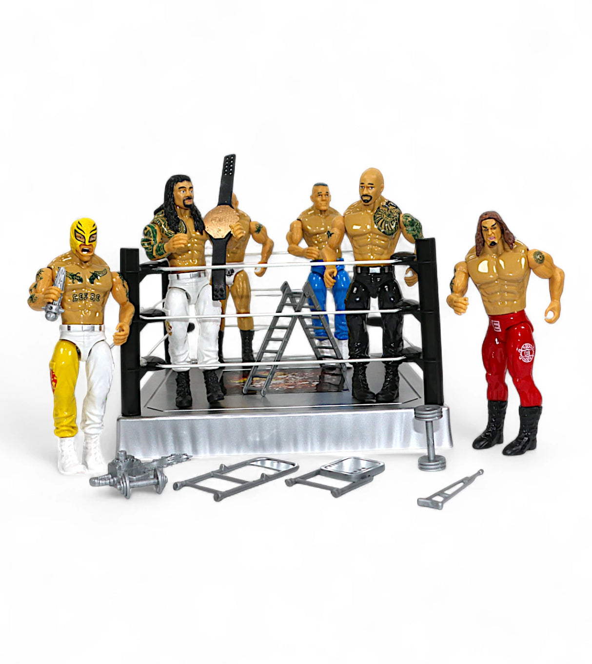 wrestler mania with ring & 6 pro wrestlers