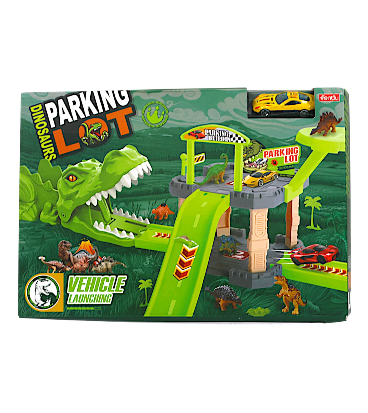dino parking lot track set with vehicle launching