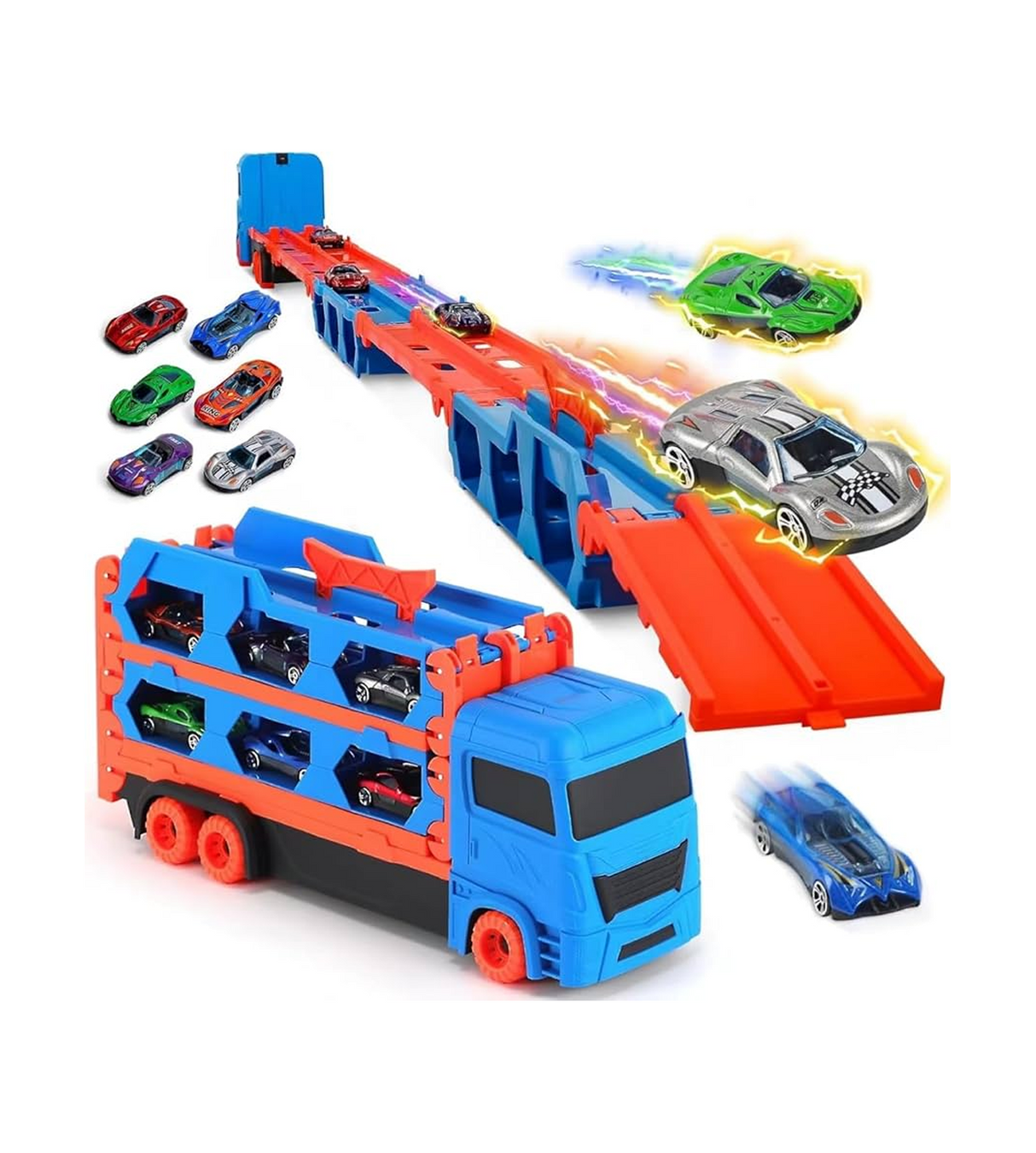 friction tow truck with two metal cars