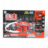 fire rescue parking track set 36pc with 5 vehicles 45x39x22cm t922