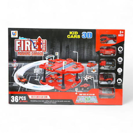 fire rescue parking track set 36pc with 5 vehicles 45x39x22cm t922