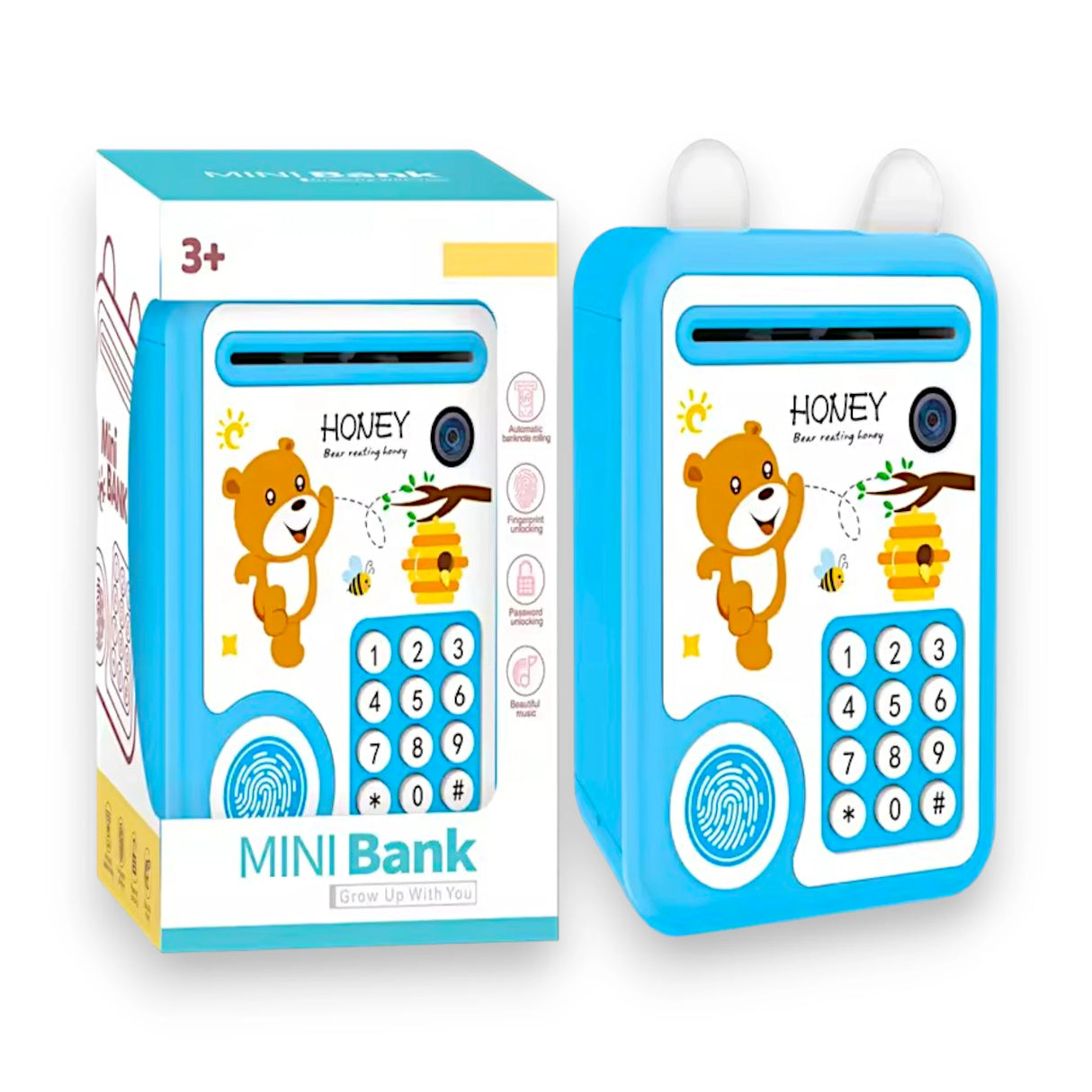 musical bear money bank with fingerprint scanner