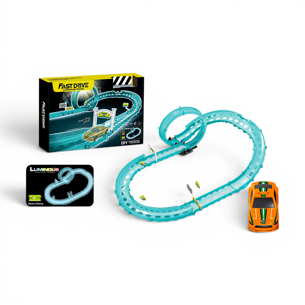 musical racing car track set chargeable with usb