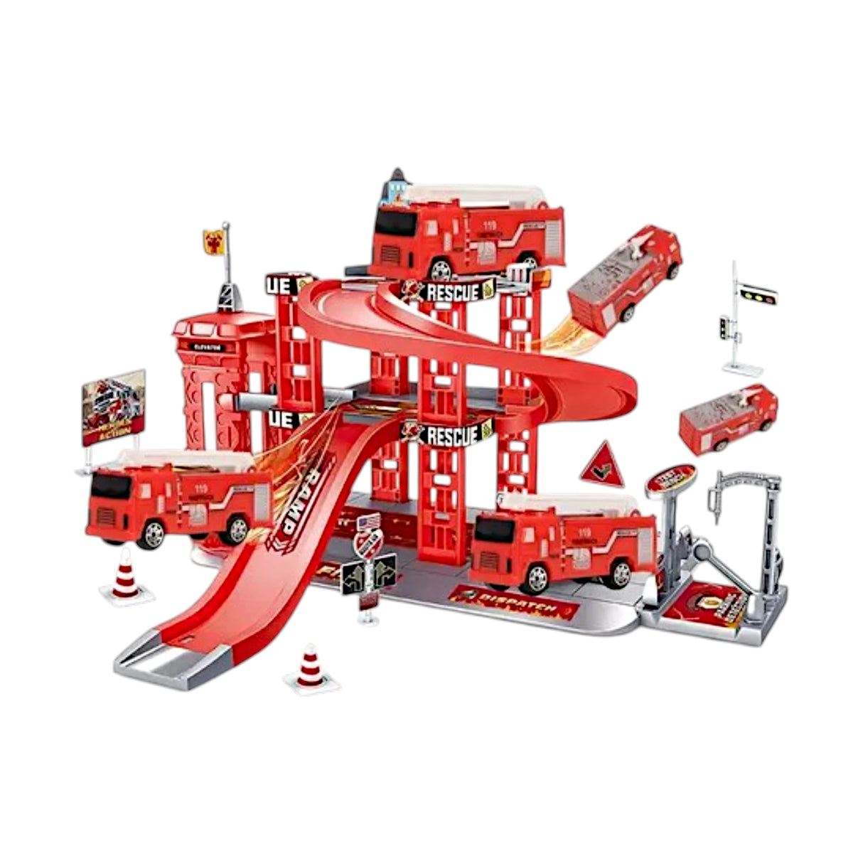rescue parking track set 47pc with 2 rescue trucks
