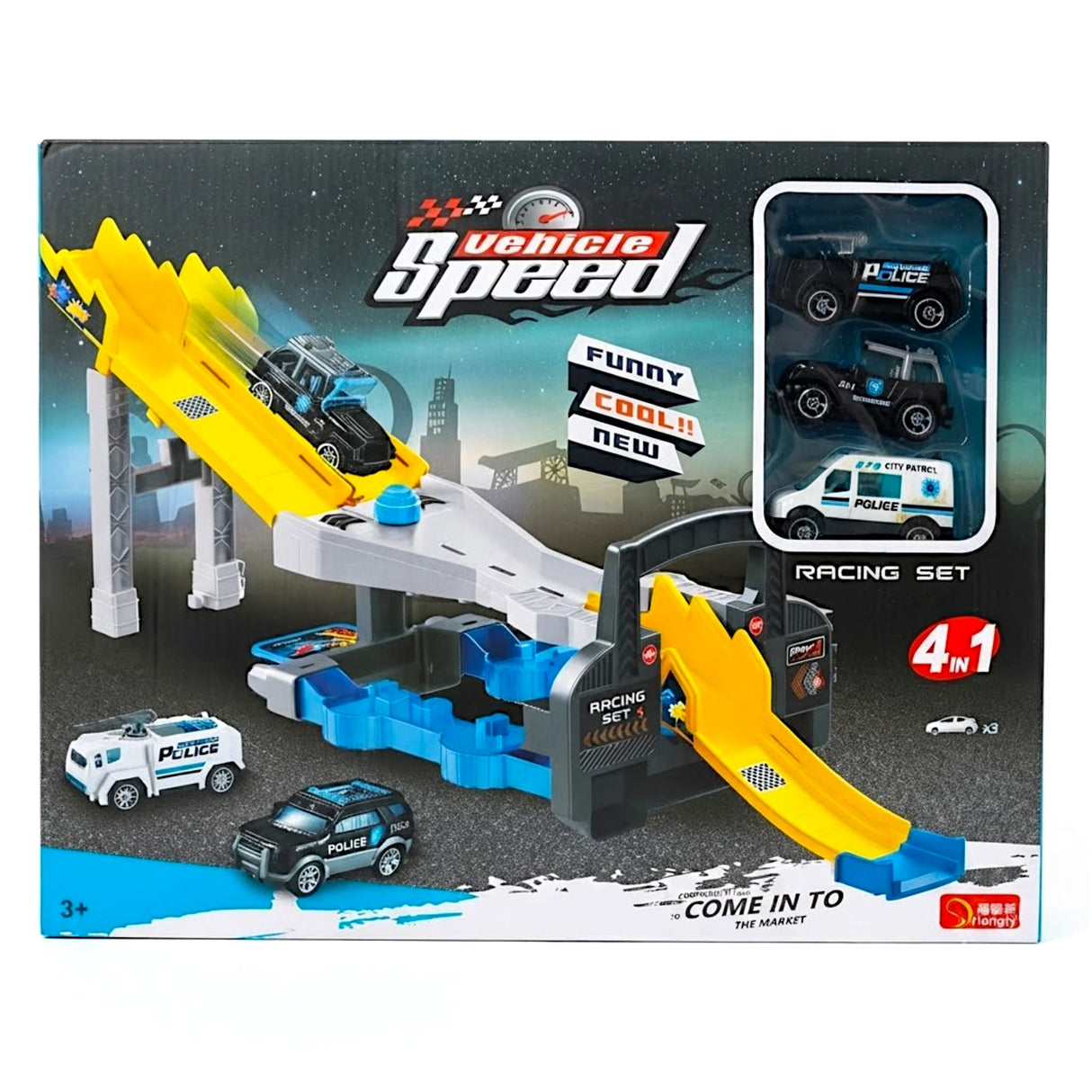 police racing track set 4 in 1 with 3 cars