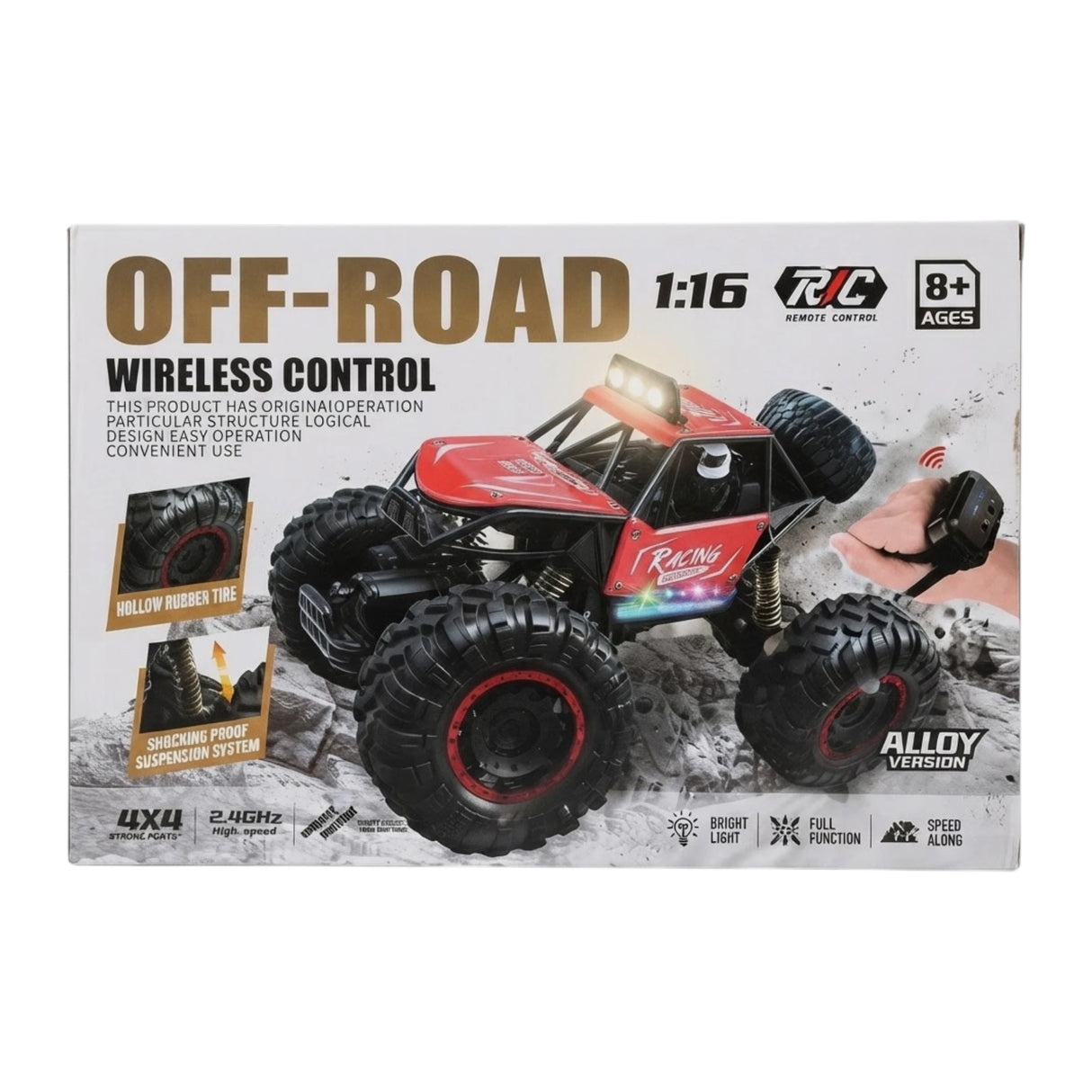remote control alloy off-road jeep 4x4 1:16 with lights & usb