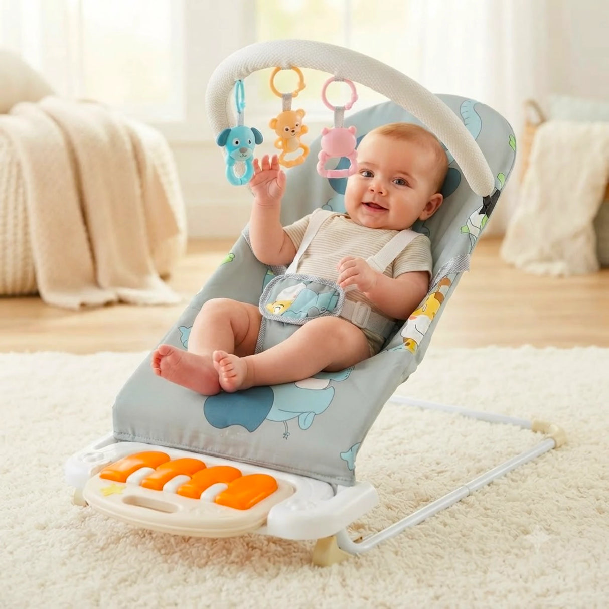 baby rocker metal frame with rattles & piano china