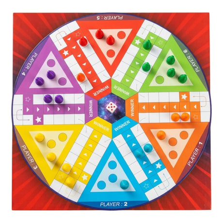 Extra Large 6-Player Double-Sided Folding Ludo Board Game - Complete Set with Gote and Dice