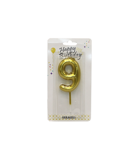 birthday candle #9 golden & silver