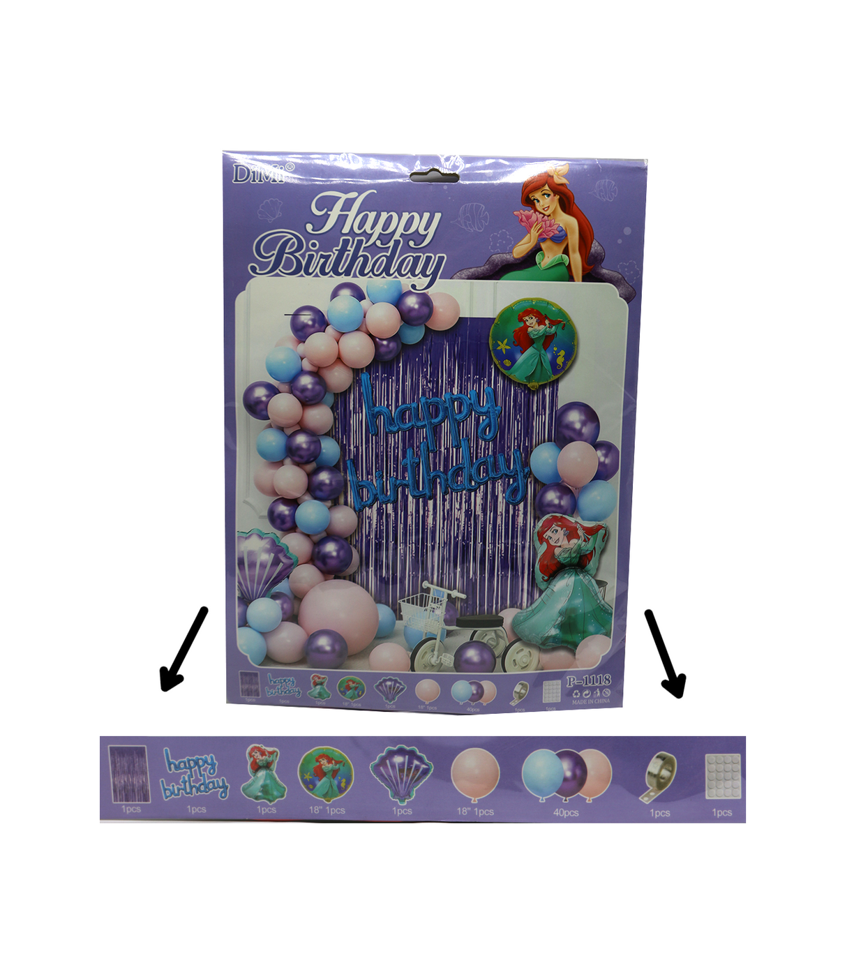 happy birthday theme mermaid foil & metallic balloon 39pc