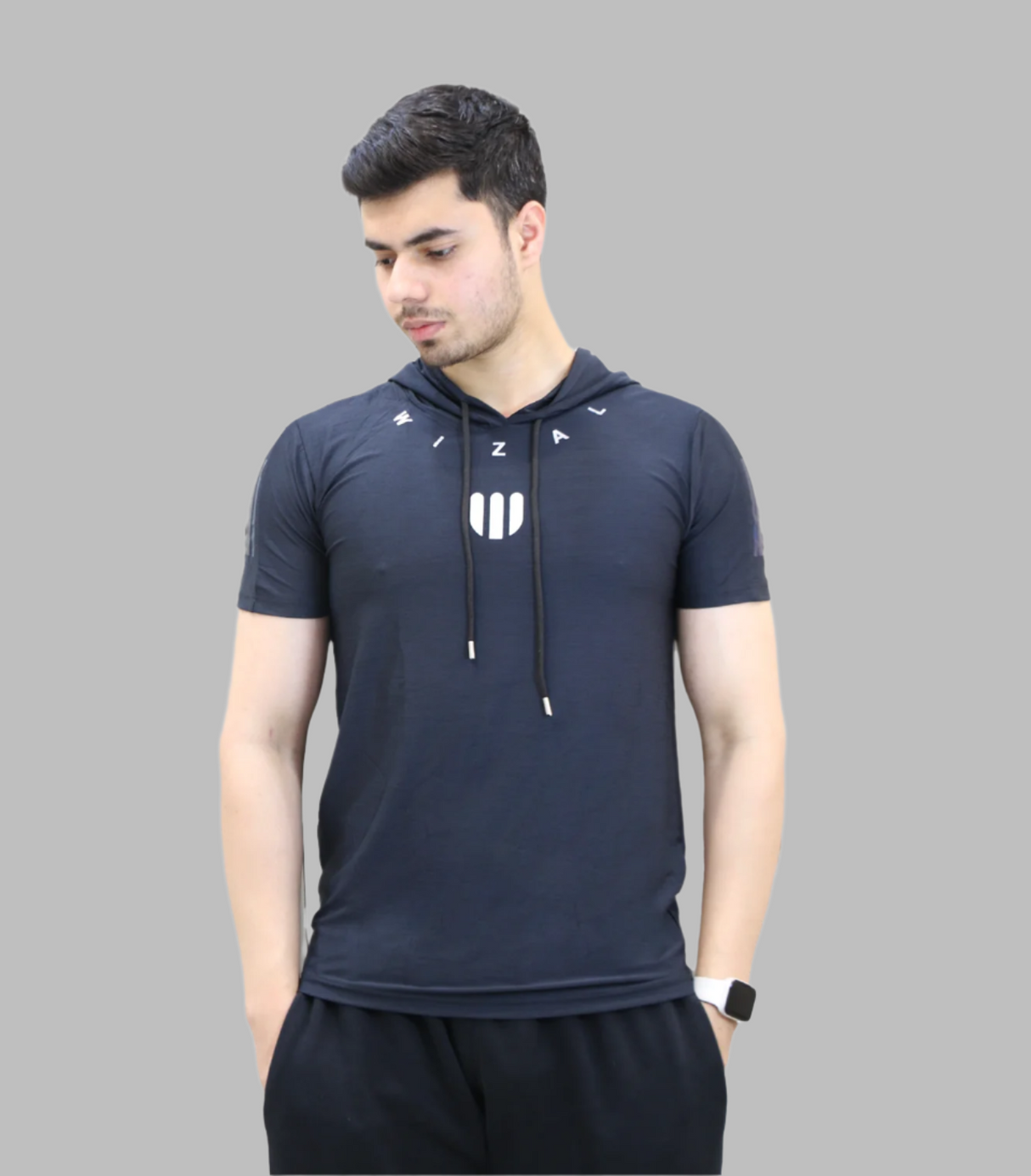 t shirt half sleeve hood wizal grey m001
