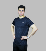 t shirt half sleeves under armour black with green lines 711