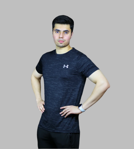 t shirt half sleeves under armour black with green lines 711