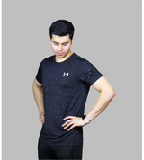 t shirt half sleeves under armour black with orange lines 711