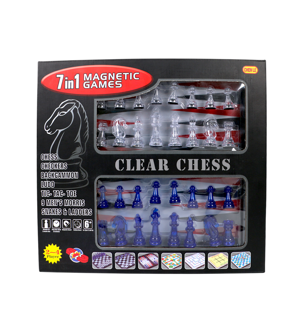 clear magnetic chess with 7 other games