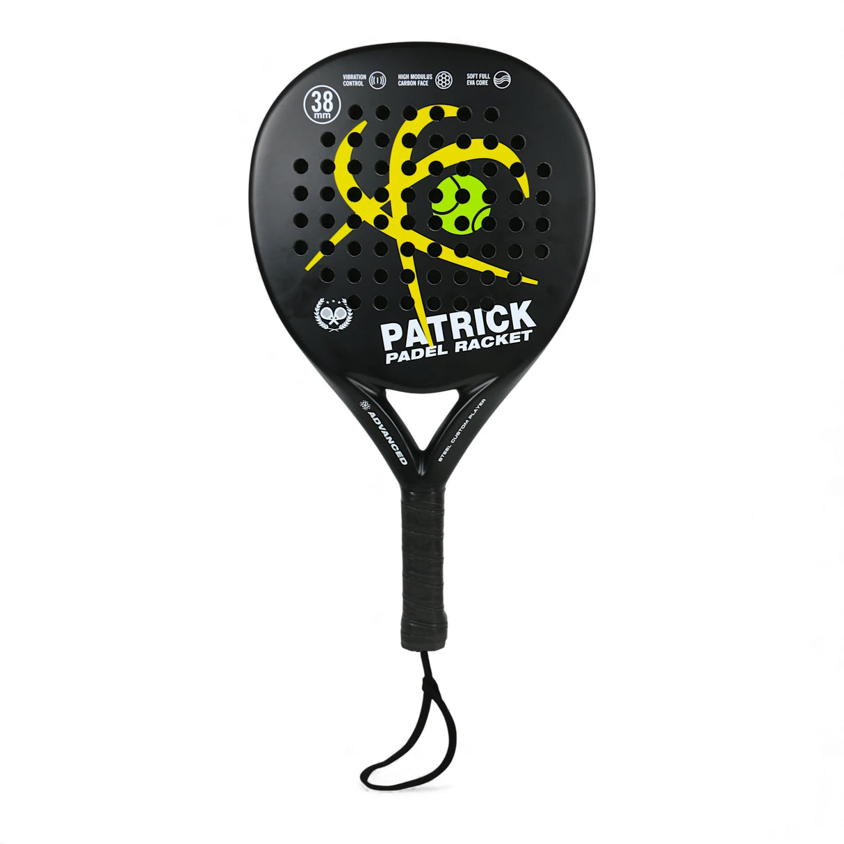 patrick padel racket carbon black yellow