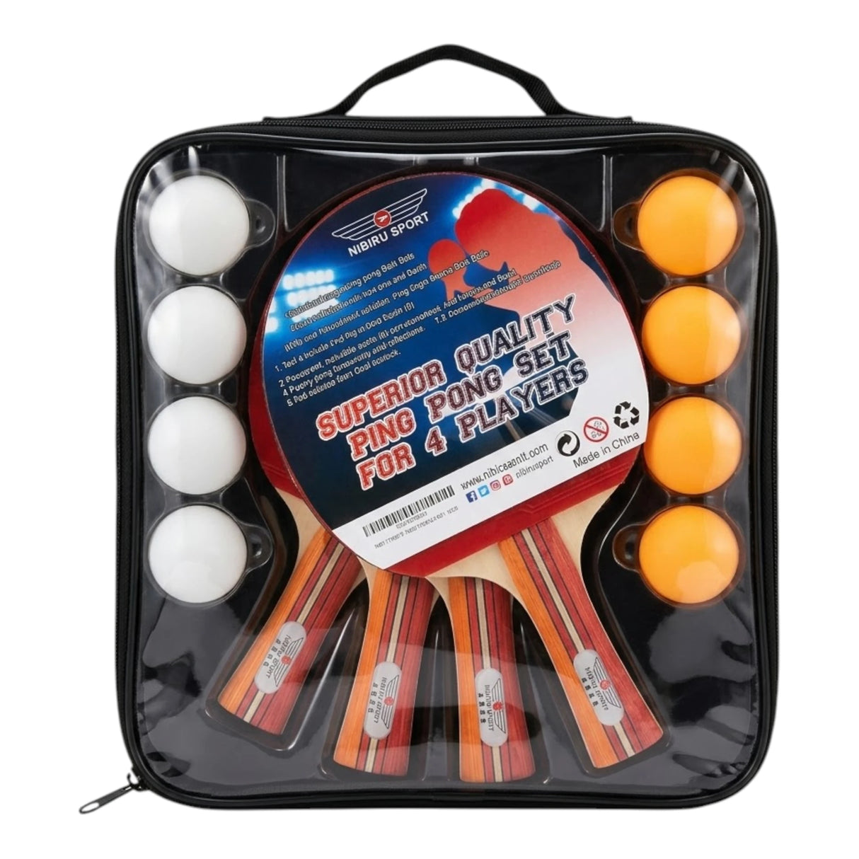 TABLE TENNIS RACKET SET 4PC WITH 8BALL BAG PACK