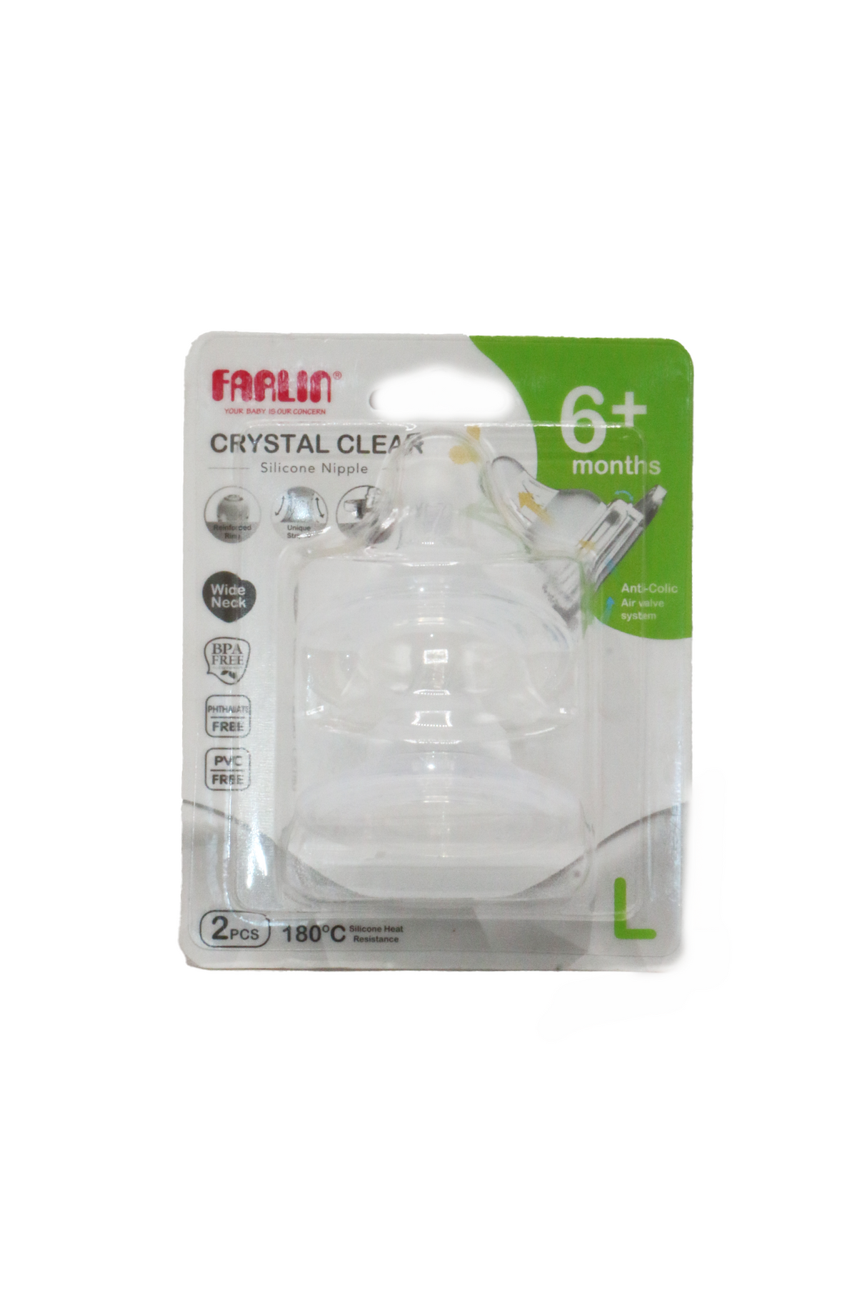 farlin nipple wide neck l 6m+ 2pc taiwan ac-22005