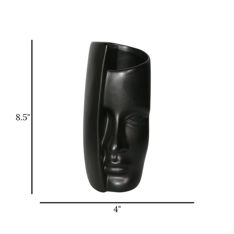 ceramic vase face sculpture black large 8.5"x4" china