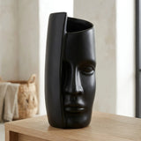 ceramic vase face sculpture black large 8.5"x4" china