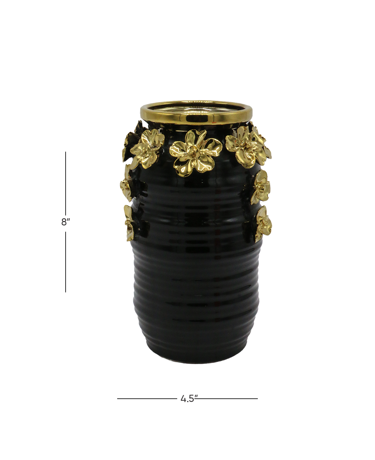 black ceramic vase embossed golden flower china 406