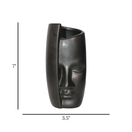 ceramic vase face sculpture black small 7"x3.5" china