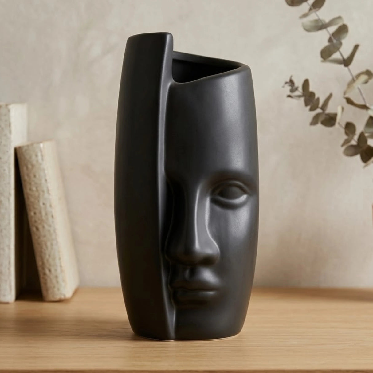 ceramic vase face sculpture black small 7"x3.5" china