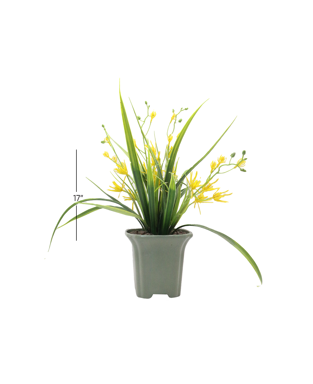yellow flower & plastic pot 5.5"hx 17"w china d015