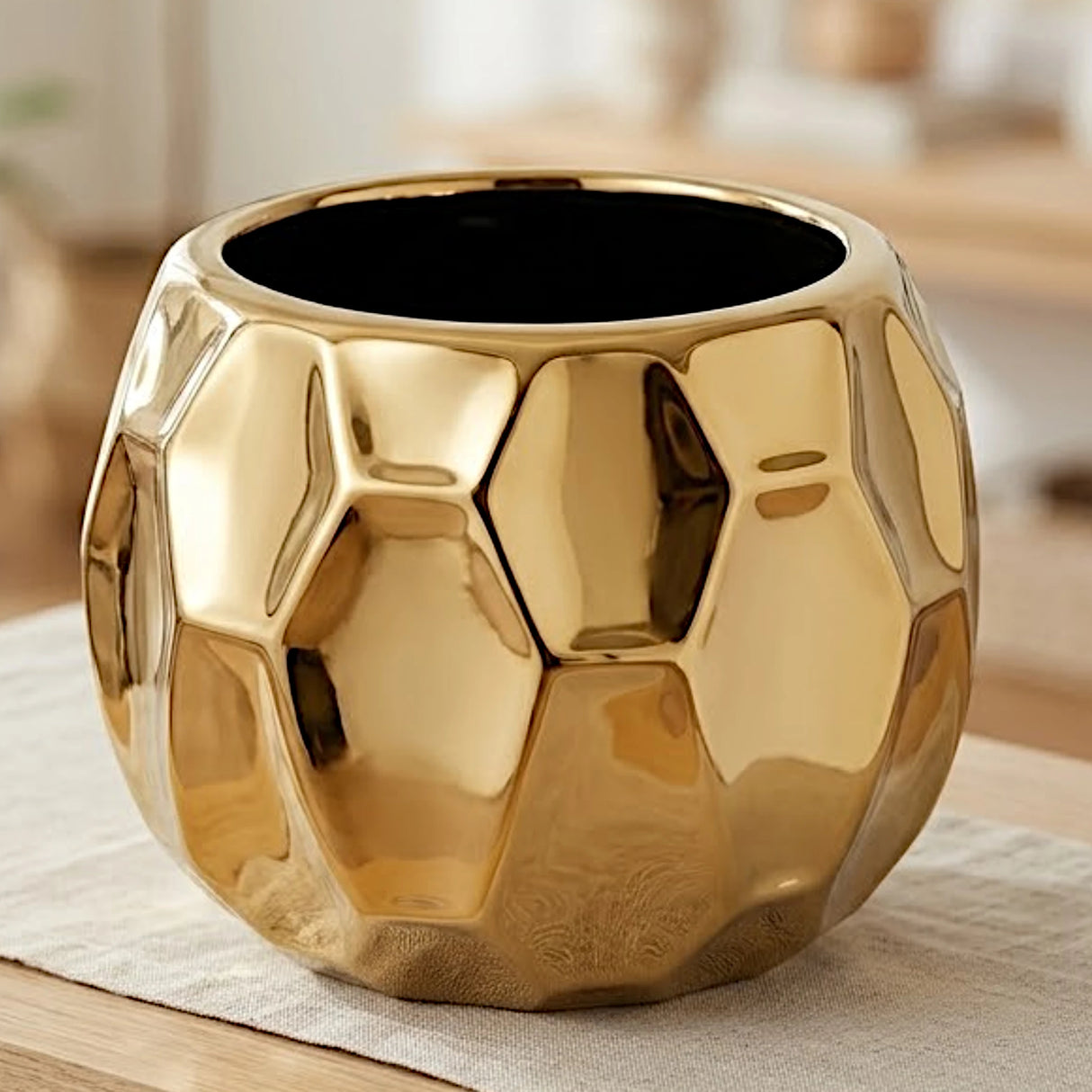 ceramic vase honeycomb golden large 6"x6.5" china