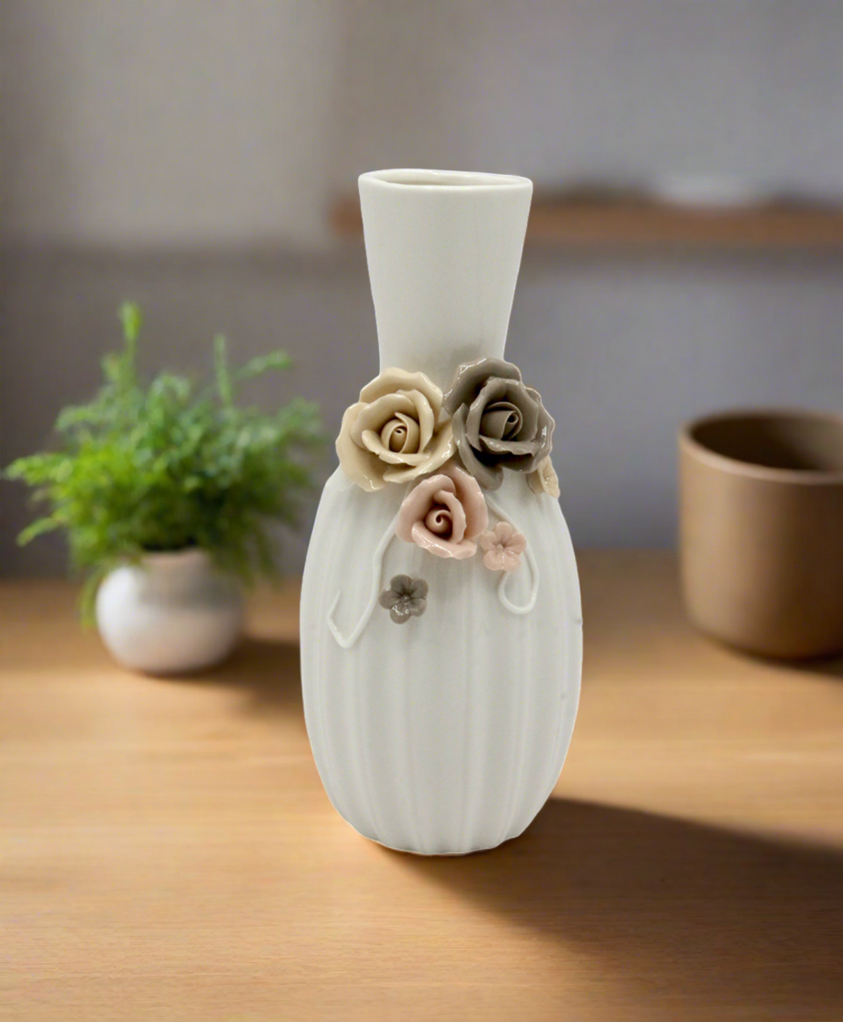 ceramic vase embosed 8''hx3.5" china d110