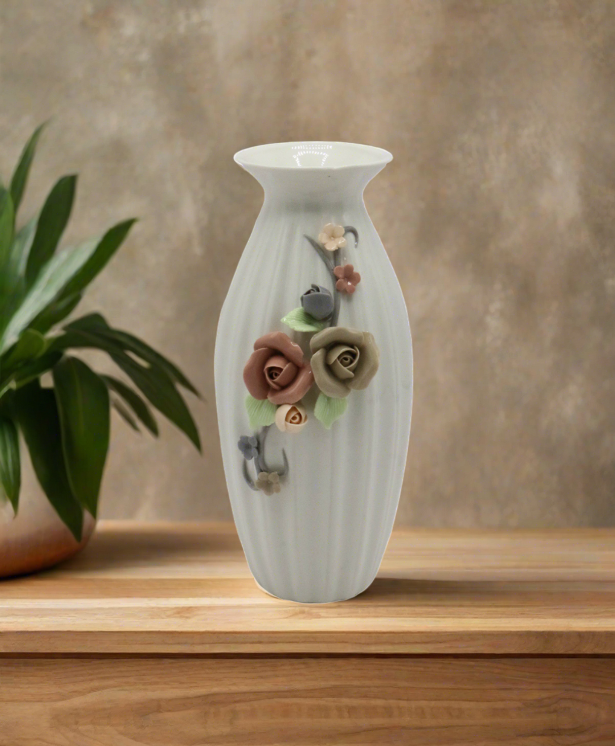 ceramic vase embosed 8''hx3.5" china d112