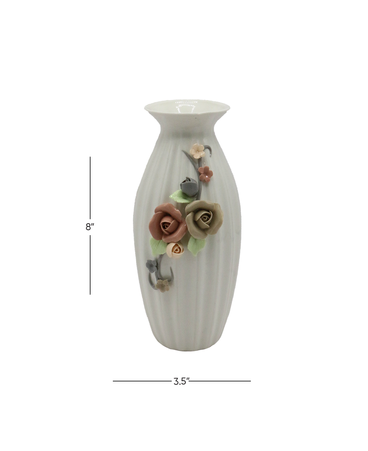 ceramic vase embosed 8''hx3.5" china d112