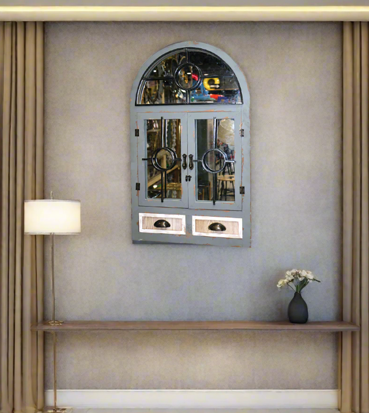 wood cut work wall decor window mirror 31''x19'' china 115