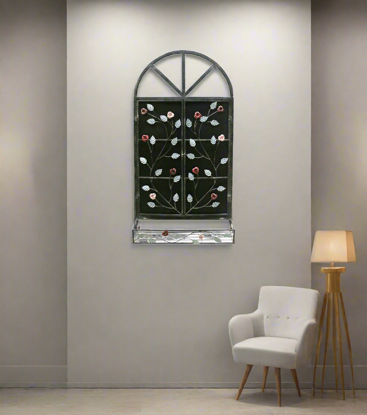 metal antique wall decor window with shelf 45''x24'' 154
